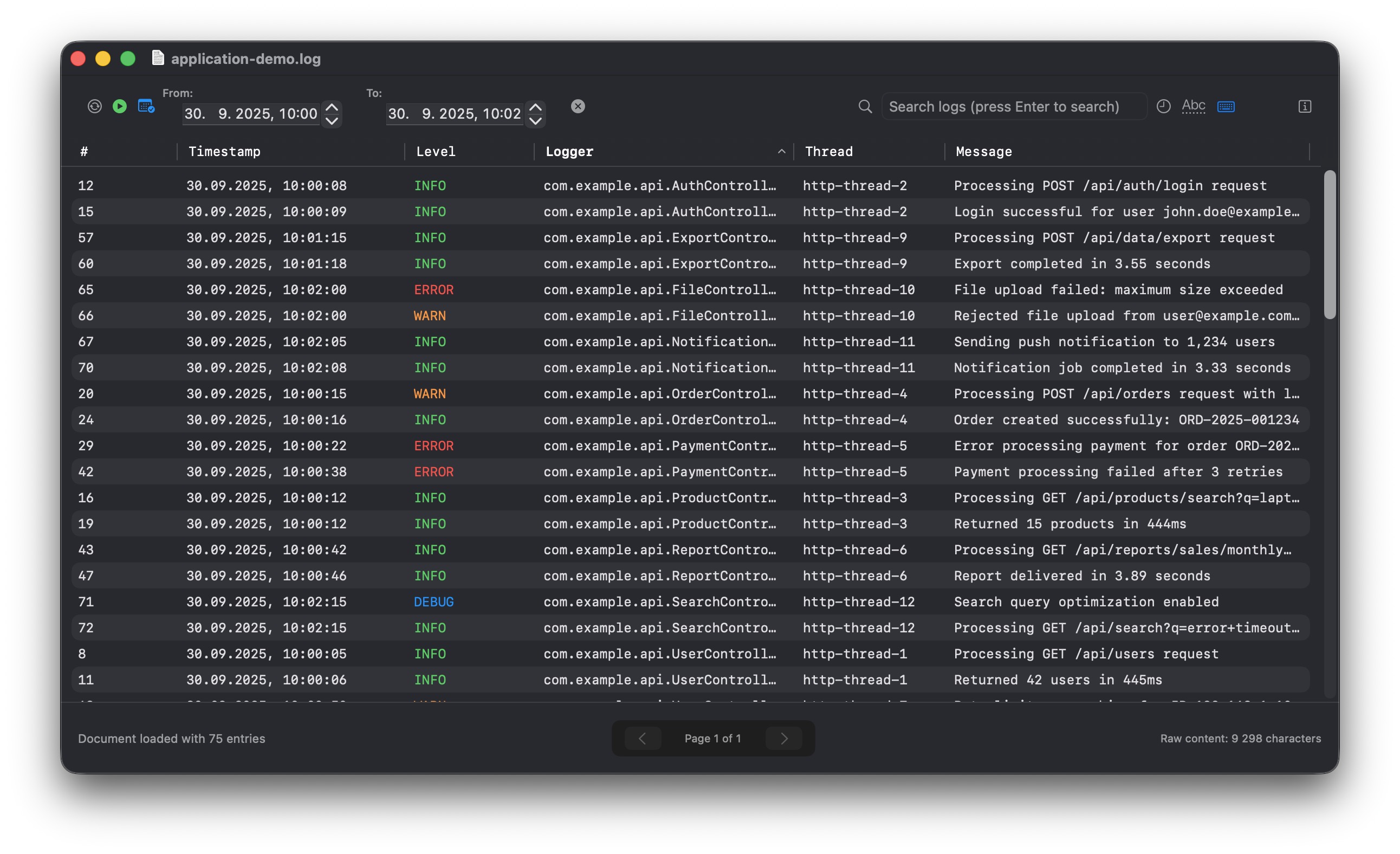 Date range filtering interface