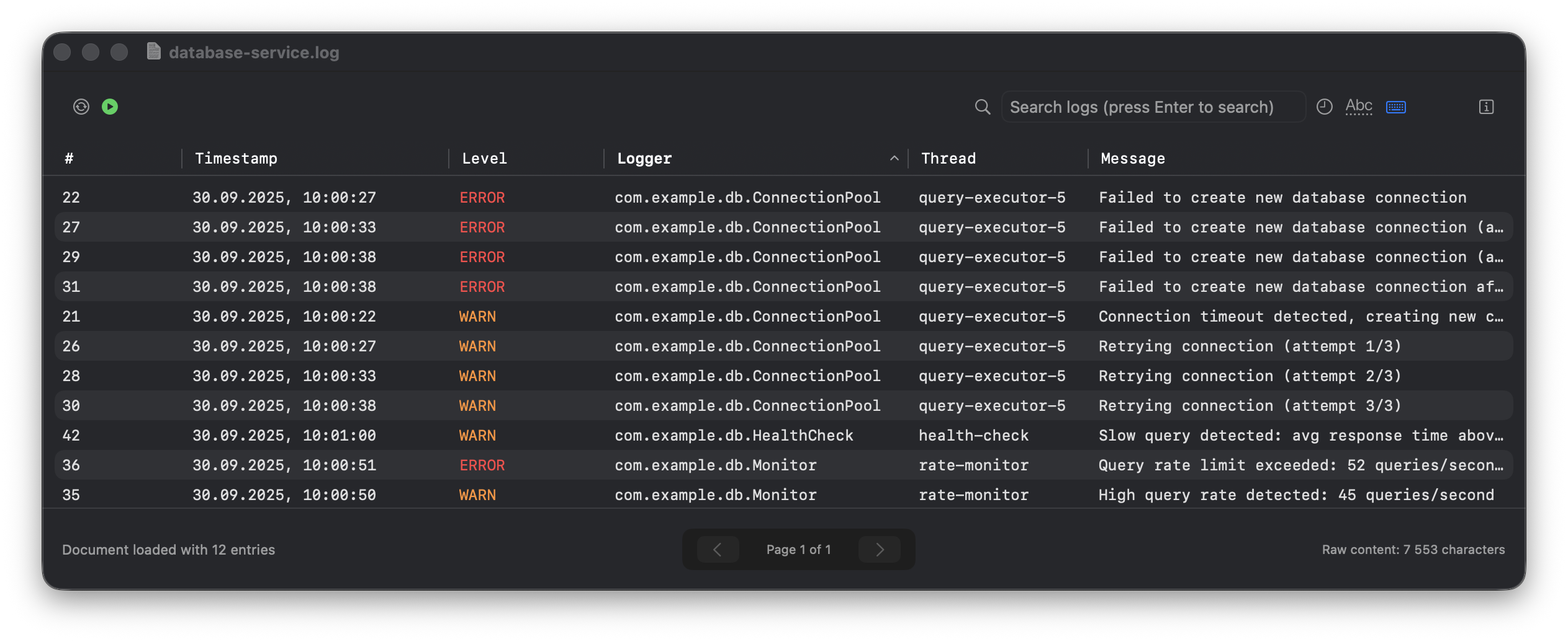 Column sorting functionality