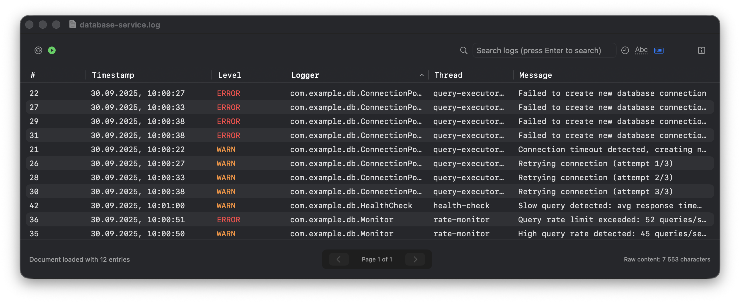 Column width settings interface