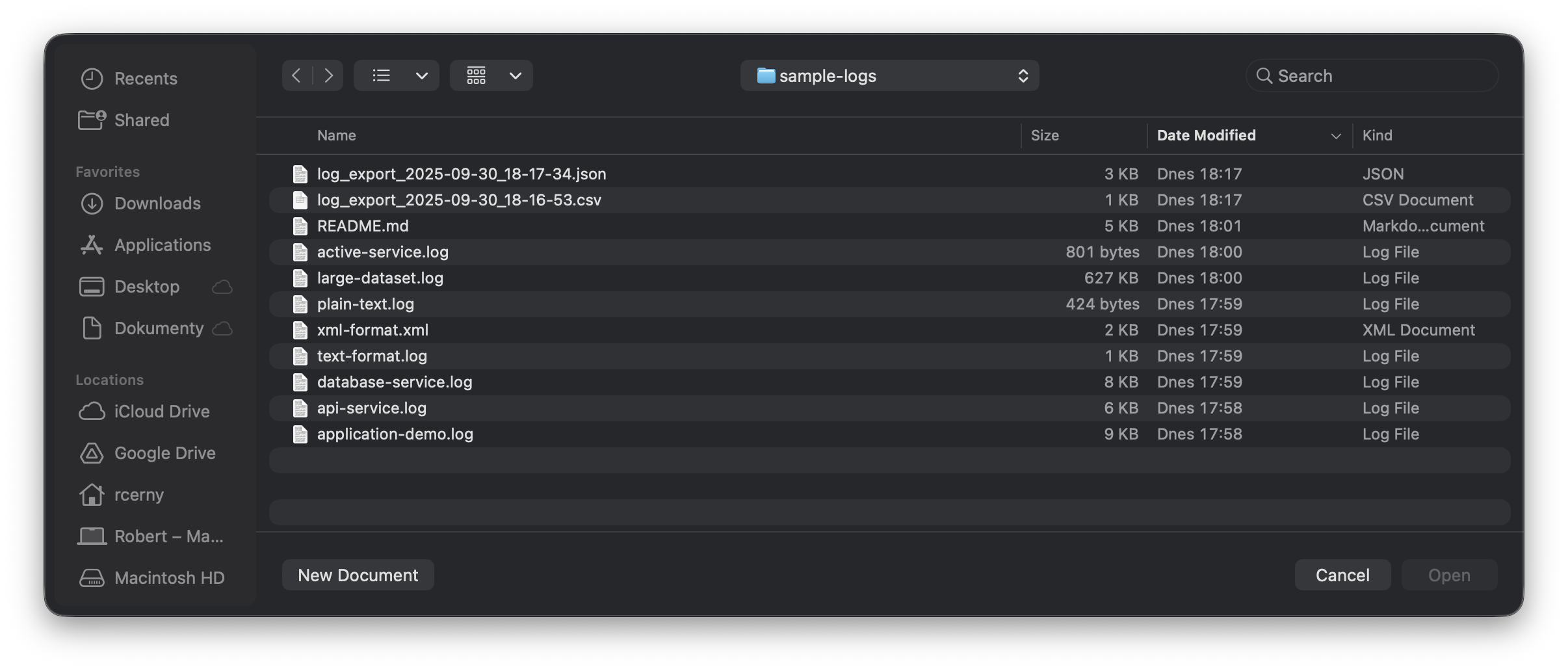 File menu interface