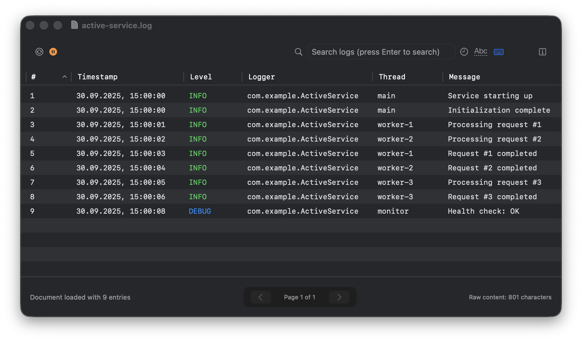 Live tail monitoring