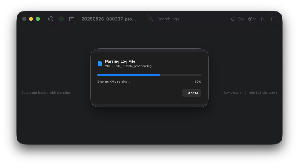 Compressed file opening with extraction progress and automatic parsing